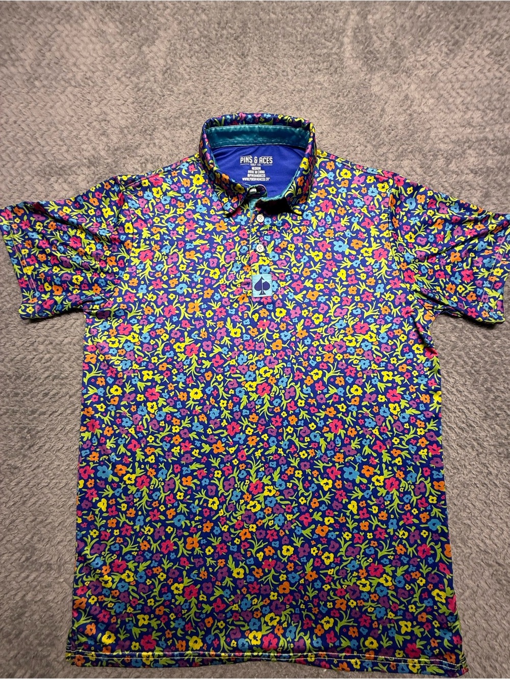 PINS & ACES Men’s Neon Floral Polo - Blue Base